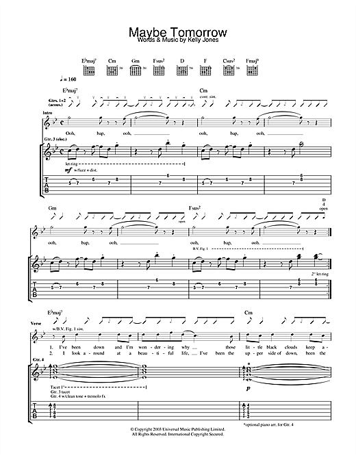Preview Stereophonics Maybe Tomorrow Rock sheet music, notes and chords for Guitar Tab, SKU: 24913 sheet music, piano notes, chords, guitar tabs, score, transpose, transcribe, how to play, guide, download, learn, tutorial, progression, song, artist, awards, billboard, mtv, vh1, tour, single, album, release