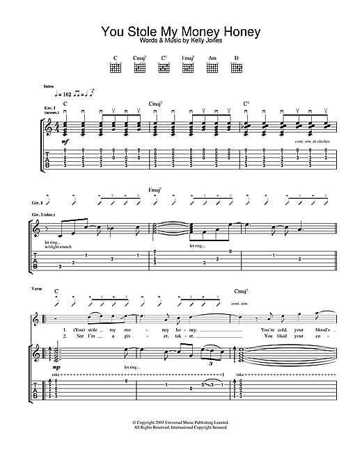 Preview Stereophonics You Stole My Money Honey Rock sheet music, notes and chords for Guitar Tab, SKU: 24917 sheet music, piano notes, chords, guitar tabs, score, transpose, transcribe, how to play, guide, download, learn, tutorial, progression, song, artist, awards, billboard, mtv, vh1, tour, single, album, release