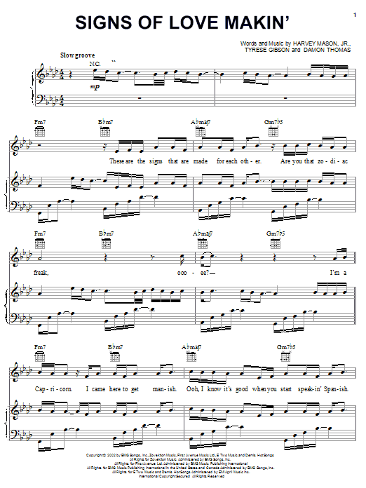 Preview Tyrese Signs Of Love Makin' Pop sheet music, notes and chords for Piano, Vocal & Guitar (Right-Hand Melody), SKU: 24918 sheet music, piano notes, chords, guitar tabs, score, transpose, transcribe, how to play, guide, download, learn, tutorial, progression, song, artist, awards, billboard, mtv, vh1, tour, single, album, release