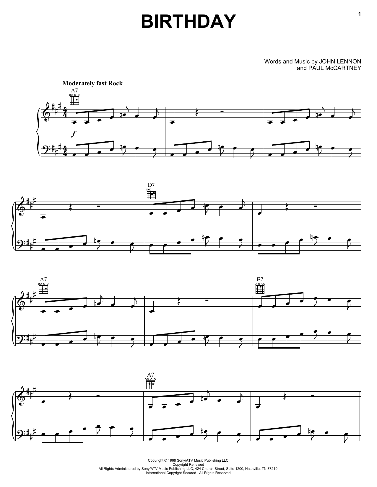 Preview The Beatles Birthday Rock sheet music, notes and chords for Piano, Vocal & Guitar (Right-Hand Melody), SKU: 24919 sheet music, piano notes, chords, guitar tabs, score, transpose, transcribe, how to play, guide, download, learn, tutorial, progression, song, artist, awards, billboard, mtv, vh1, tour, single, album, release