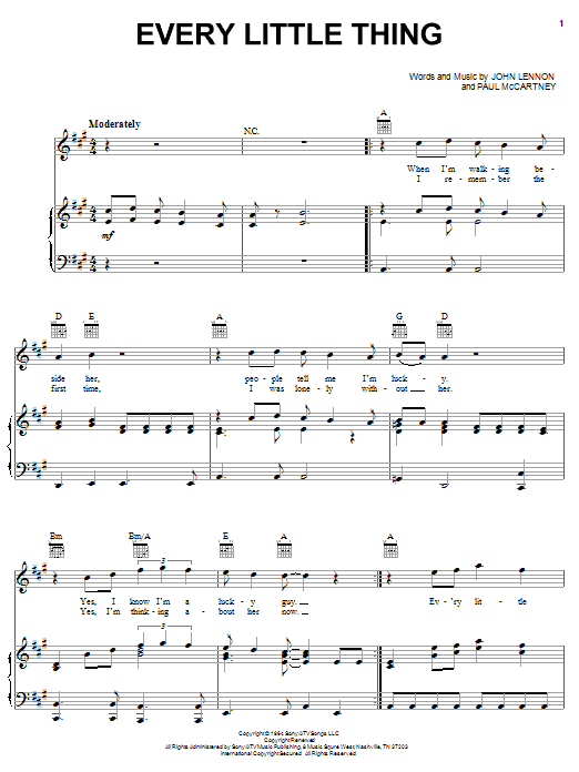 Preview The Beatles Every Little Thing Rock sheet music, notes and chords for Piano, Vocal & Guitar (Right-Hand Melody), SKU: 24920 sheet music, piano notes, chords, guitar tabs, score, transpose, transcribe, how to play, guide, download, learn, tutorial, progression, song, artist, awards, billboard, mtv, vh1, tour, single, album, release