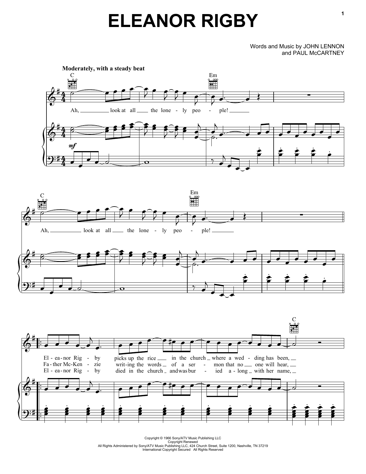 Preview The Beatles Eleanor Rigby Rock sheet music, notes and chords for Piano, Vocal & Guitar (Right-Hand Melody), SKU: 24929 sheet music, piano notes, chords, guitar tabs, score, transpose, transcribe, how to play, guide, download, learn, tutorial, progression, song, artist, awards, billboard, mtv, vh1, tour, single, album, release