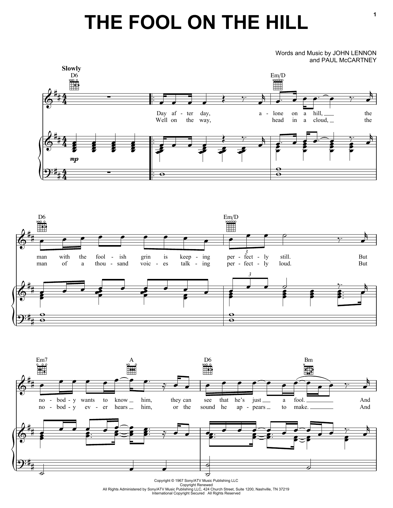 Preview The Beatles The Fool On The Hill Rock sheet music, notes and chords for Piano, Vocal & Guitar (Right-Hand Melody), SKU: 24930 sheet music, piano notes, chords, guitar tabs, score, transpose, transcribe, how to play, guide, download, learn, tutorial, progression, song, artist, awards, billboard, mtv, vh1, tour, single, album, release