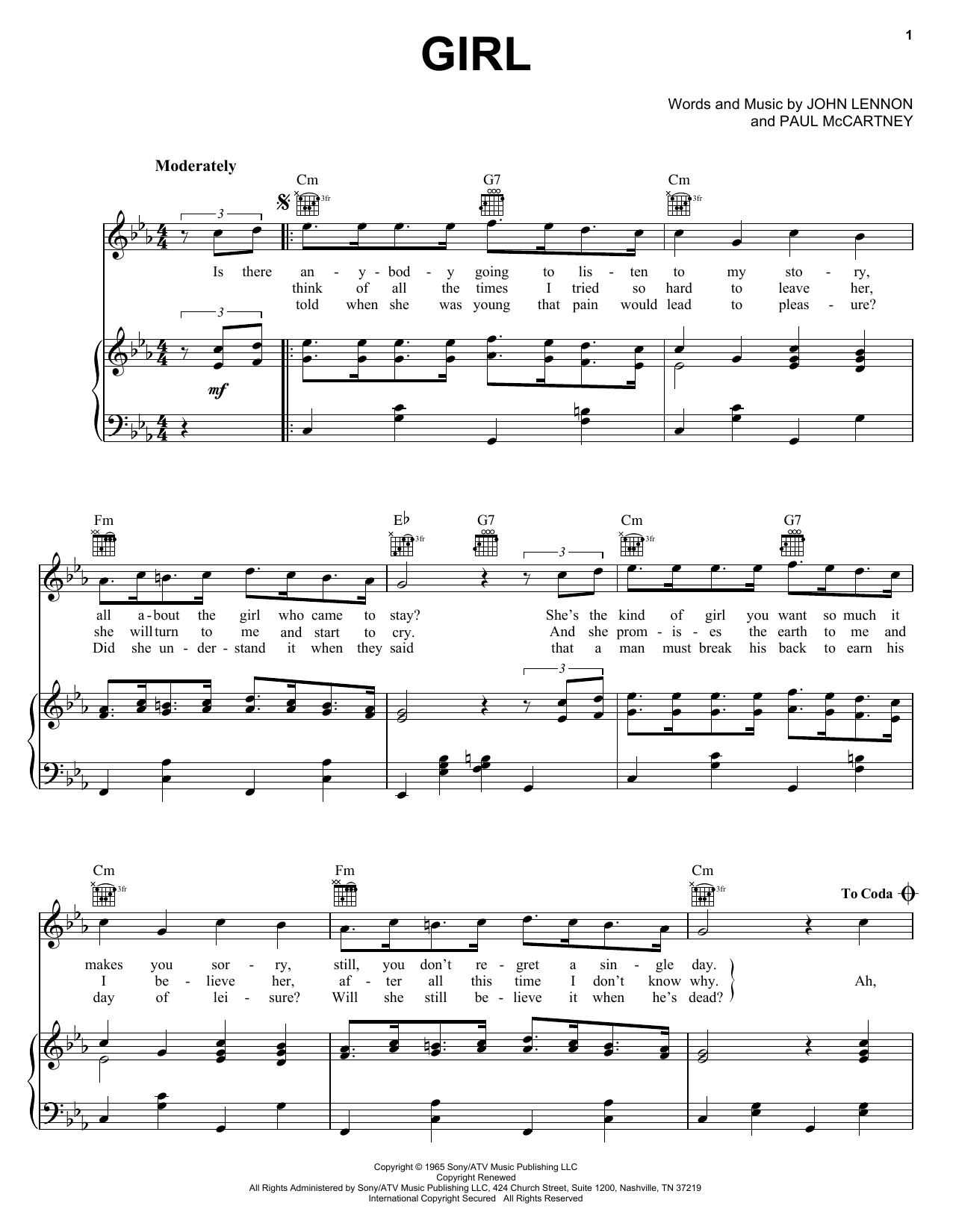 Preview The Beatles Girl Pop sheet music, notes and chords for Piano, Vocal & Guitar (Right-Hand Melody), SKU: 24931 sheet music, piano notes, chords, guitar tabs, score, transpose, transcribe, how to play, guide, download, learn, tutorial, progression, song, artist, awards, billboard, mtv, vh1, tour, single, album, release