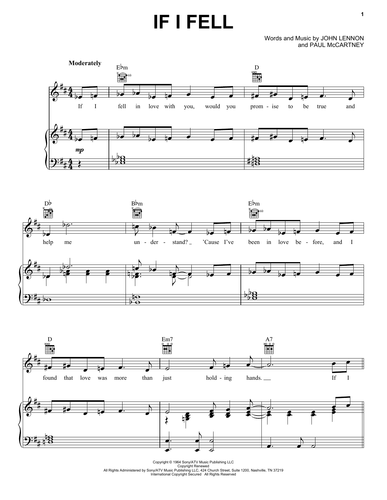 Preview The Beatles If I Fell Pop sheet music, notes and chords for Piano, Vocal & Guitar (Right-Hand Melody), SKU: 24936 sheet music, piano notes, chords, guitar tabs, score, transpose, transcribe, how to play, guide, download, learn, tutorial, progression, song, artist, awards, billboard, mtv, vh1, tour, single, album, release