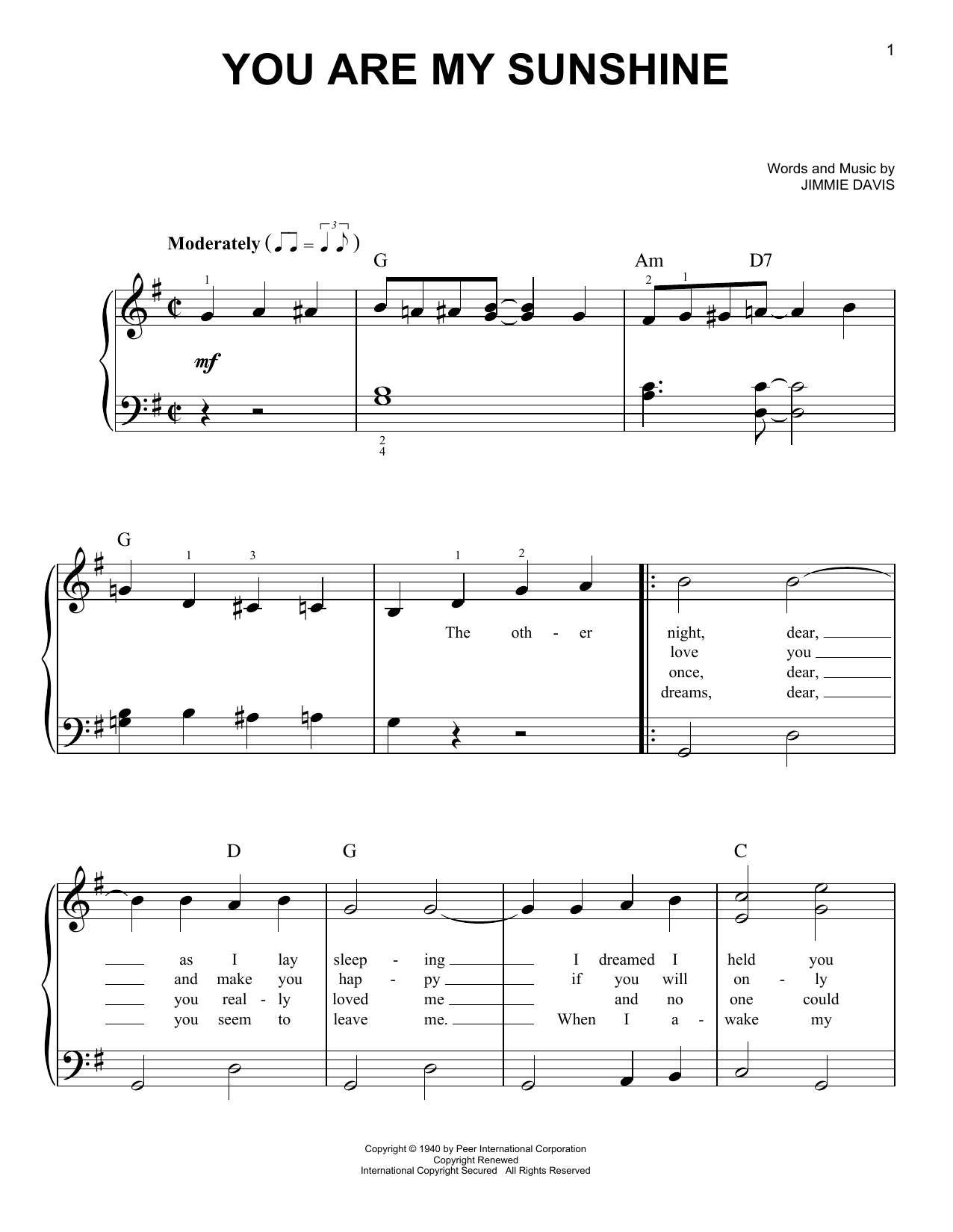 Preview Norman Blake You Are My Sunshine Country sheet music, notes and chords for Easy Piano, SKU: 24952 sheet music, piano notes, chords, guitar tabs, score, transpose, transcribe, how to play, guide, download, learn, tutorial, progression, song, artist, awards, billboard, mtv, vh1, tour, single, album, release