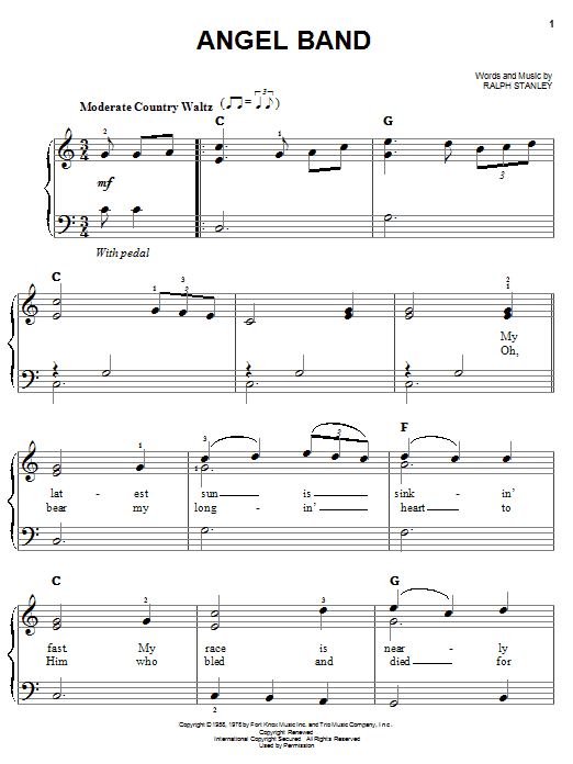 Preview The Stanley Brothers Angel Band Country sheet music, notes and chords for Easy Piano, SKU: 24953 sheet music, piano notes, chords, guitar tabs, score, transpose, transcribe, how to play, guide, download, learn, tutorial, progression, song, artist, awards, billboard, mtv, vh1, tour, single, album, release