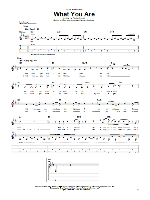 Preview Audioslave What You Are Metal sheet music, notes and chords for Guitar Tab, SKU: 24967 sheet music, piano notes, chords, guitar tabs, score, transpose, transcribe, how to play, guide, download, learn, tutorial, progression, song, artist, awards, billboard, mtv, vh1, tour, single, album, release