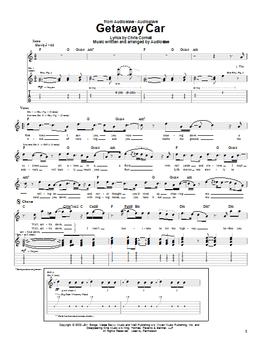 Preview Audioslave Getaway Car Metal sheet music, notes and chords for Guitar Tab, SKU: 24974 sheet music, piano notes, chords, guitar tabs, score, transpose, transcribe, how to play, guide, download, learn, tutorial, progression, song, artist, awards, billboard, mtv, vh1, tour, single, album, release