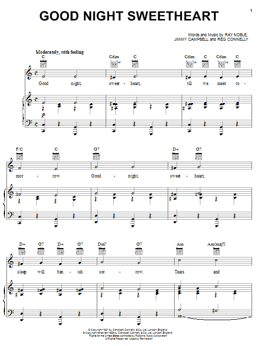 Preview Dean Martin Good Night Sweetheart Jazz sheet music, notes and chords for Piano, Vocal & Guitar (Right-Hand Melody), SKU: 24982 sheet music, piano notes, chords, guitar tabs, score, transpose, transcribe, how to play, guide, download, learn, tutorial, progression, song, artist, awards, billboard, mtv, vh1, tour, single, album, release