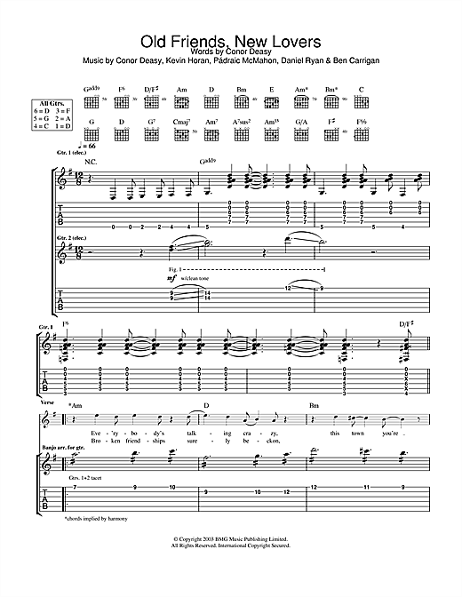 Preview The Thrills Old Friends, New Lovers Rock sheet music, notes and chords for Guitar Tab, SKU: 25016 sheet music, piano notes, chords, guitar tabs, score, transpose, transcribe, how to play, guide, download, learn, tutorial, progression, song, artist, awards, billboard, mtv, vh1, tour, single, album, release