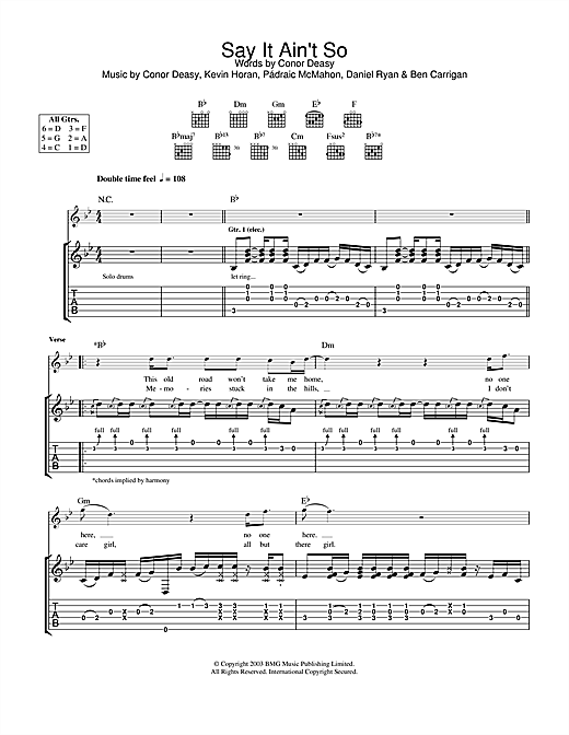Preview The Thrills Say It Ain't So Rock sheet music, notes and chords for Guitar Tab, SKU: 25018 sheet music, piano notes, chords, guitar tabs, score, transpose, transcribe, how to play, guide, download, learn, tutorial, progression, song, artist, awards, billboard, mtv, vh1, tour, single, album, release