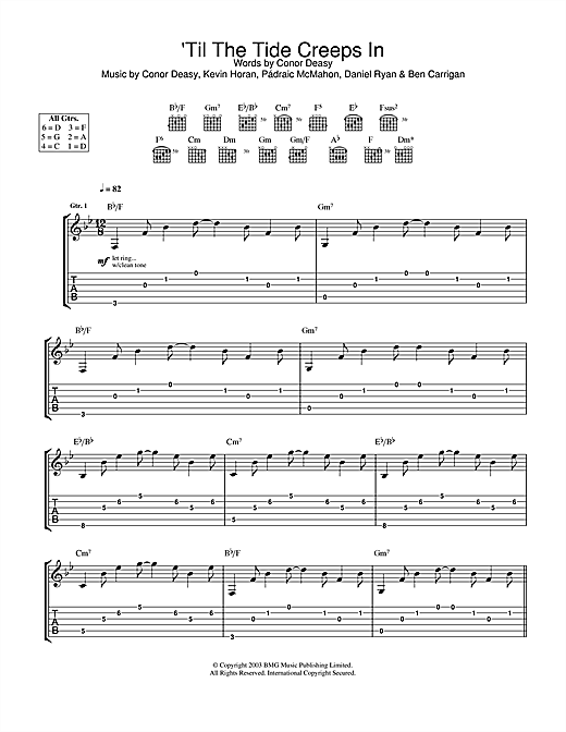 Preview The Thrills 'Til The Tide Creeps In Rock sheet music, notes and chords for Guitar Tab, SKU: 25019 sheet music, piano notes, chords, guitar tabs, score, transpose, transcribe, how to play, guide, download, learn, tutorial, progression, song, artist, awards, billboard, mtv, vh1, tour, single, album, release