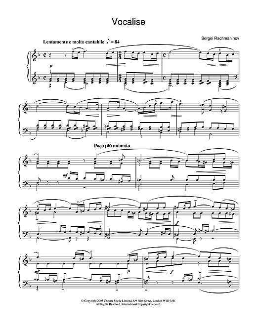 Preview Sergei Rachmaninoff Vocalise Post-1900 sheet music, notes and chords for Piano, SKU: 25021 sheet music, piano notes, chords, guitar tabs, score, transpose, transcribe, how to play, guide, download, learn, tutorial, progression, song, artist, awards, billboard, mtv, vh1, tour, single, album, release