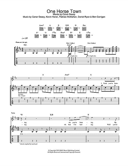 Preview The Thrills One Horse Town Rock sheet music, notes and chords for Guitar Tab, SKU: 25023 sheet music, piano notes, chords, guitar tabs, score, transpose, transcribe, how to play, guide, download, learn, tutorial, progression, song, artist, awards, billboard, mtv, vh1, tour, single, album, release