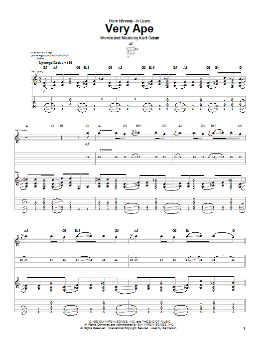 Preview Nirvana Very Ape Rock sheet music, notes and chords for Guitar Tab, SKU: 25024 sheet music, piano notes, chords, guitar tabs, score, transpose, transcribe, how to play, guide, download, learn, tutorial, progression, song, artist, awards, billboard, mtv, vh1, tour, single, album, release