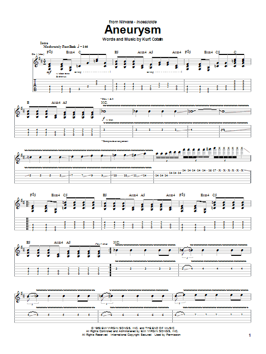 Preview Nirvana Aneurysm Rock sheet music, notes and chords for Guitar Tab, SKU: 25025 sheet music, piano notes, chords, guitar tabs, score, transpose, transcribe, how to play, guide, download, learn, tutorial, progression, song, artist, awards, billboard, mtv, vh1, tour, single, album, release