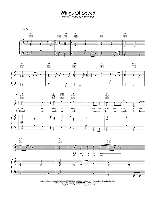 Preview Paul Weller Wings Of Speed Rock sheet music, notes and chords for Piano, Vocal & Guitar, SKU: 25062 sheet music, piano notes, chords, guitar tabs, score, transpose, transcribe, how to play, guide, download, learn, tutorial, progression, song, artist, awards, billboard, mtv, vh1, tour, single, album, release