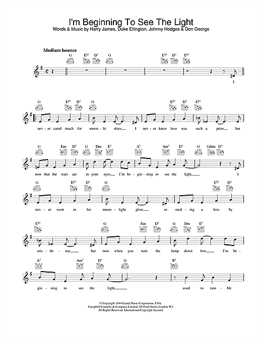 Preview Frank Sinatra I'm Beginning To See The Light Jazz sheet music, notes and chords for Melody Line, Lyrics & Chords, SKU: 25079 sheet music, piano notes, chords, guitar tabs, score, transpose, transcribe, how to play, guide, download, learn, tutorial, progression, song, artist, awards, billboard, mtv, vh1, tour, single, album, release