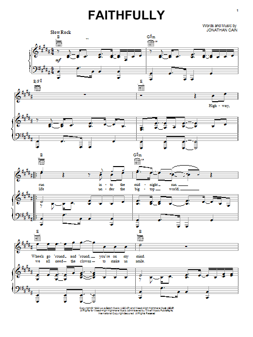 Preview Journey Faithfully Pop sheet music, notes and chords for Piano, Vocal & Guitar (Right-Hand Melody), SKU: 25081 sheet music, piano notes, chords, guitar tabs, score, transpose, transcribe, how to play, guide, download, learn, tutorial, progression, song, artist, awards, billboard, mtv, vh1, tour, single, album, release