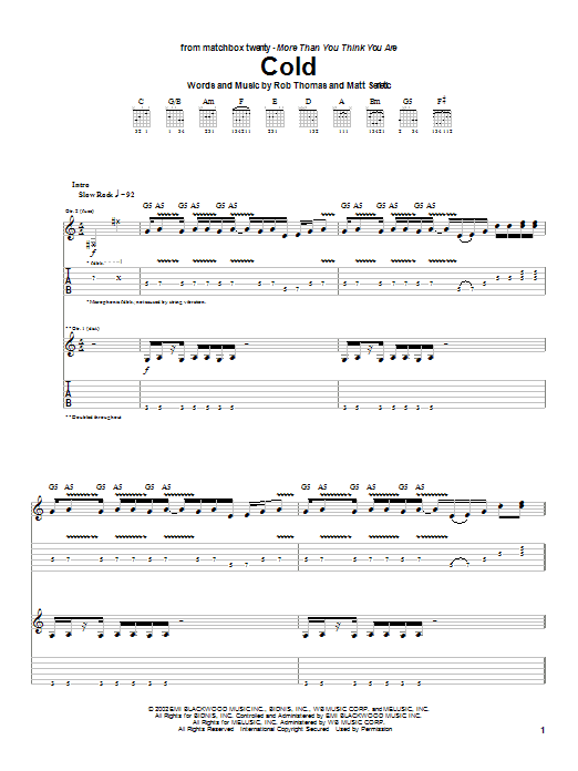Preview Matchbox Twenty Cold Rock sheet music, notes and chords for Guitar Tab, SKU: 25086 sheet music, piano notes, chords, guitar tabs, score, transpose, transcribe, how to play, guide, download, learn, tutorial, progression, song, artist, awards, billboard, mtv, vh1, tour, single, album, release