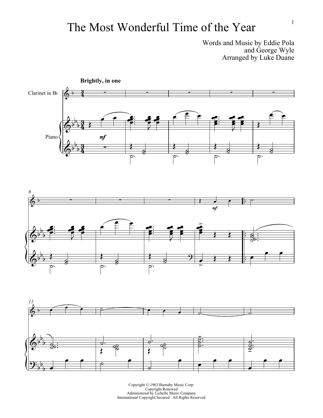 Preview George Wyle The Most Wonderful Time Of The Year Classical sheet music, notes and chords for Clarinet with Piano Accompaniment, SKU: 250901 sheet music, piano notes, chords, guitar tabs, score, transpose, transcribe, how to play, guide, download, learn, tutorial, progression, song, artist, awards, billboard, mtv, vh1, tour, single, album, release