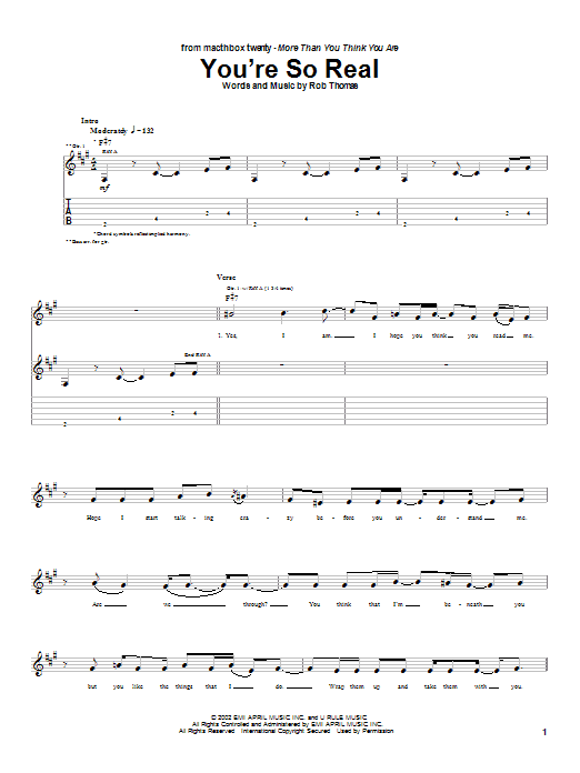 Preview Matchbox Twenty You're So Real Rock sheet music, notes and chords for Guitar Tab, SKU: 25093 sheet music, piano notes, chords, guitar tabs, score, transpose, transcribe, how to play, guide, download, learn, tutorial, progression, song, artist, awards, billboard, mtv, vh1, tour, single, album, release