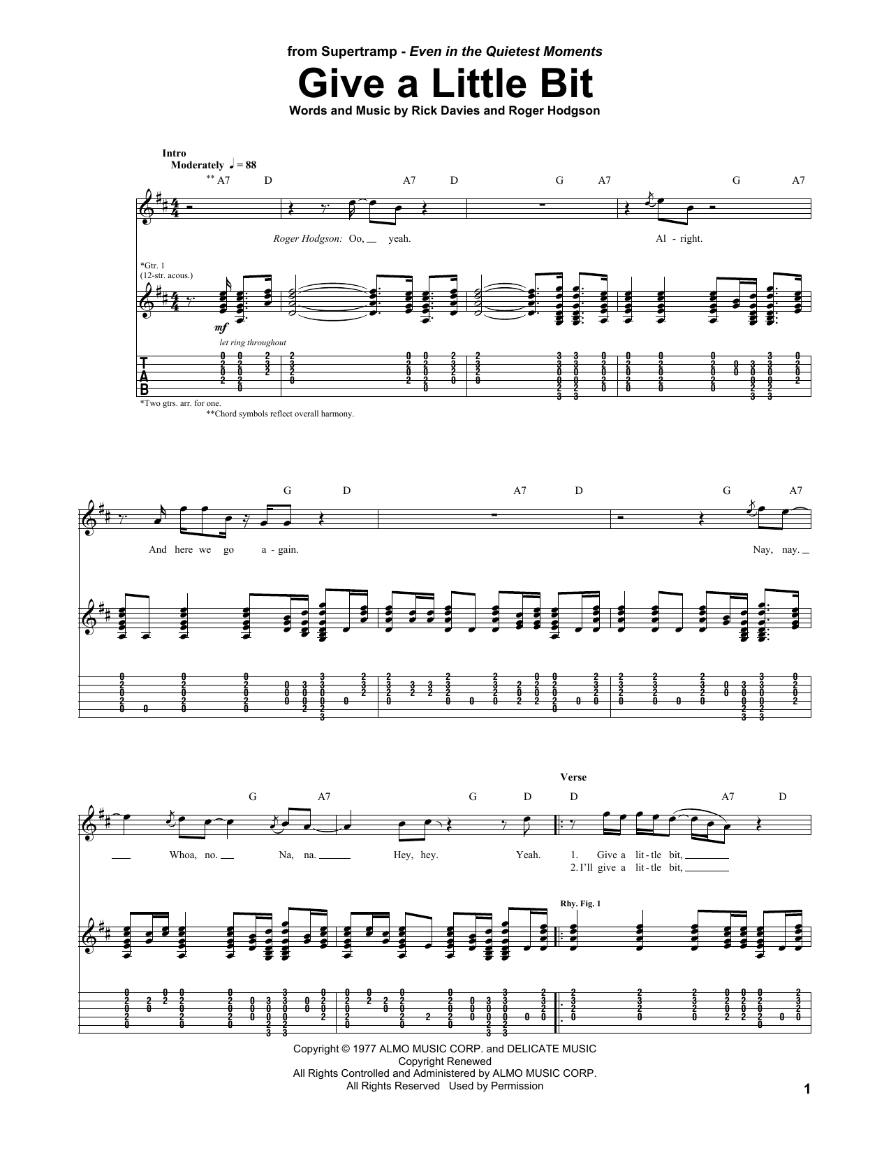 Preview Supertramp Give A Little Bit Rock sheet music, notes and chords for Guitar Tab, SKU: 25095 sheet music, piano notes, chords, guitar tabs, score, transpose, transcribe, how to play, guide, download, learn, tutorial, progression, song, artist, awards, billboard, mtv, vh1, tour, single, album, release