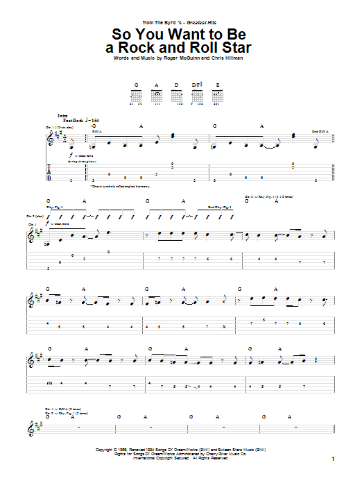 Preview The Byrds So You Want To Be A Rock And Roll Star Rock sheet music, notes and chords for Guitar Tab, SKU: 25096 sheet music, piano notes, chords, guitar tabs, score, transpose, transcribe, how to play, guide, download, learn, tutorial, progression, song, artist, awards, billboard, mtv, vh1, tour, single, album, release
