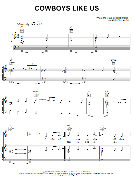 Preview George Strait Cowboys Like Us Country sheet music, notes and chords for Piano, Vocal & Guitar (Right-Hand Melody), SKU: 25102 sheet music, piano notes, chords, guitar tabs, score, transpose, transcribe, how to play, guide, download, learn, tutorial, progression, song, artist, awards, billboard, mtv, vh1, tour, single, album, release