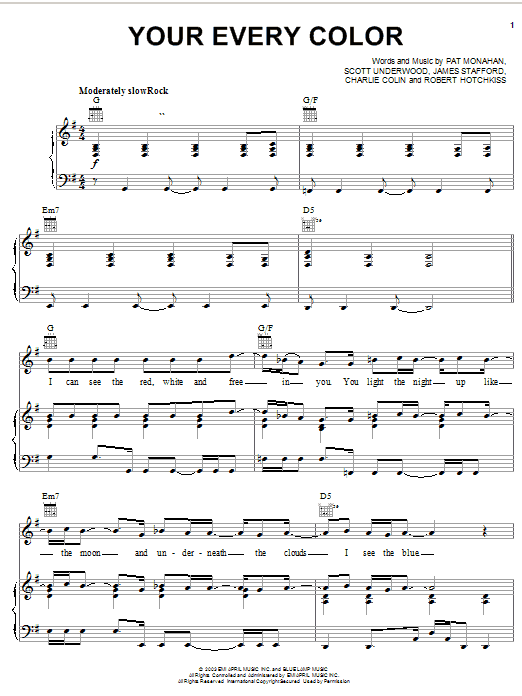 Preview Train Your Every Color Rock sheet music, notes and chords for Piano, Vocal & Guitar (Right-Hand Melody), SKU: 25105 sheet music, piano notes, chords, guitar tabs, score, transpose, transcribe, how to play, guide, download, learn, tutorial, progression, song, artist, awards, billboard, mtv, vh1, tour, single, album, release