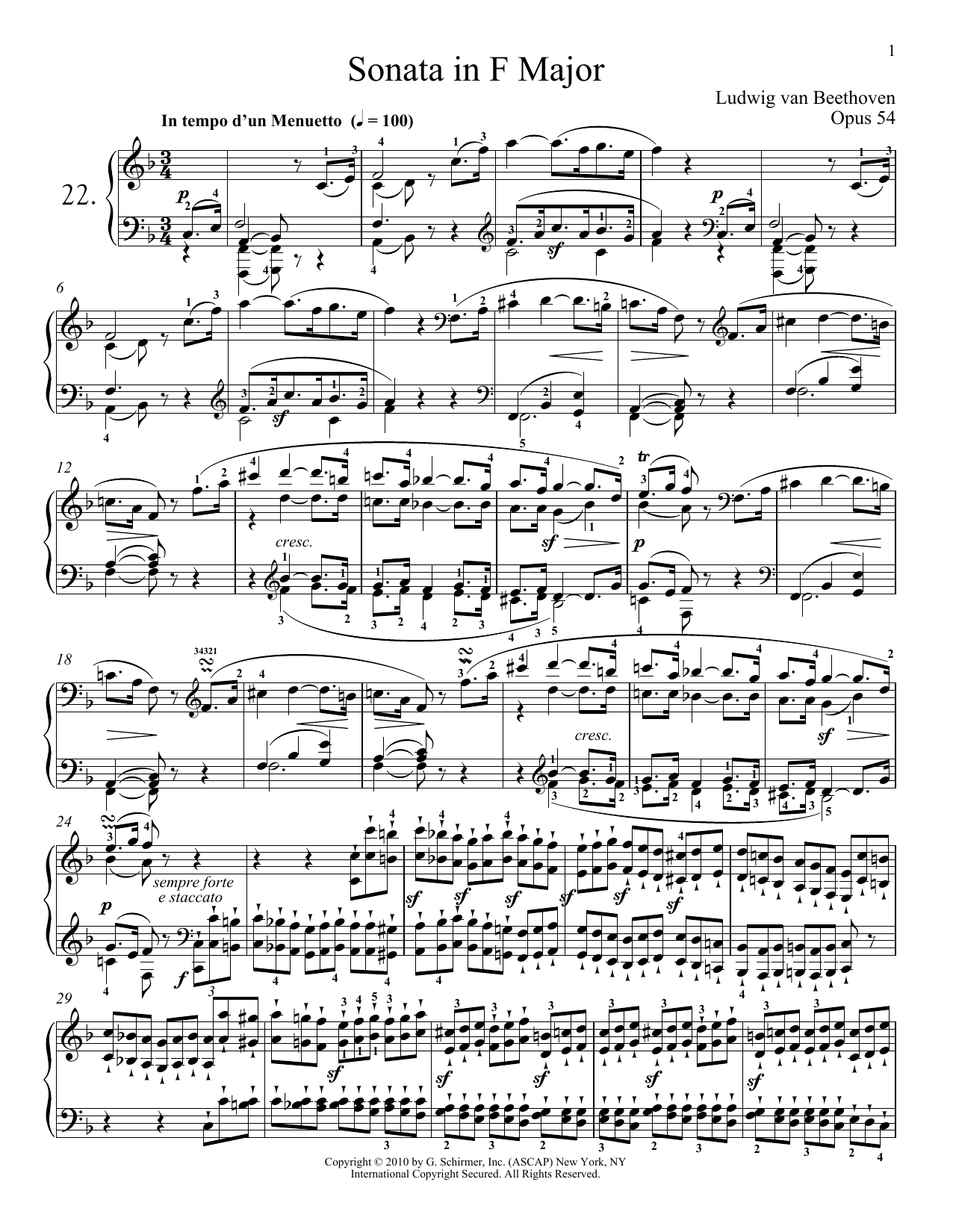 Preview Ludwig van Beethoven Piano Sonata No. 22 In F Major, Op. 54 Classical sheet music, notes and chords for Piano, SKU: 251165 sheet music, piano notes, chords, guitar tabs, score, transpose, transcribe, how to play, guide, download, learn, tutorial, progression, song, artist, awards, billboard, mtv, vh1, tour, single, album, release