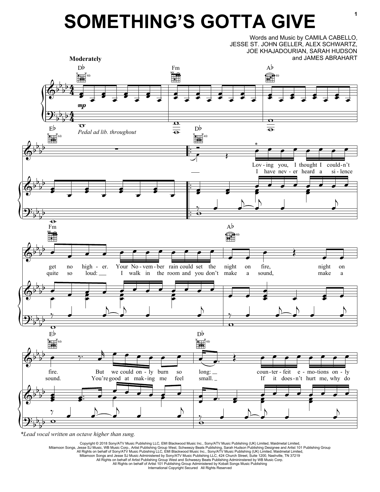Preview Camila Cabello Something's Gotta Give Pop sheet music, notes and chords for Piano, Vocal & Guitar (Right-Hand Melody), SKU: 251283 sheet music, piano notes, chords, guitar tabs, score, transpose, transcribe, how to play, guide, download, learn, tutorial, progression, song, artist, awards, billboard, mtv, vh1, tour, single, album, release
