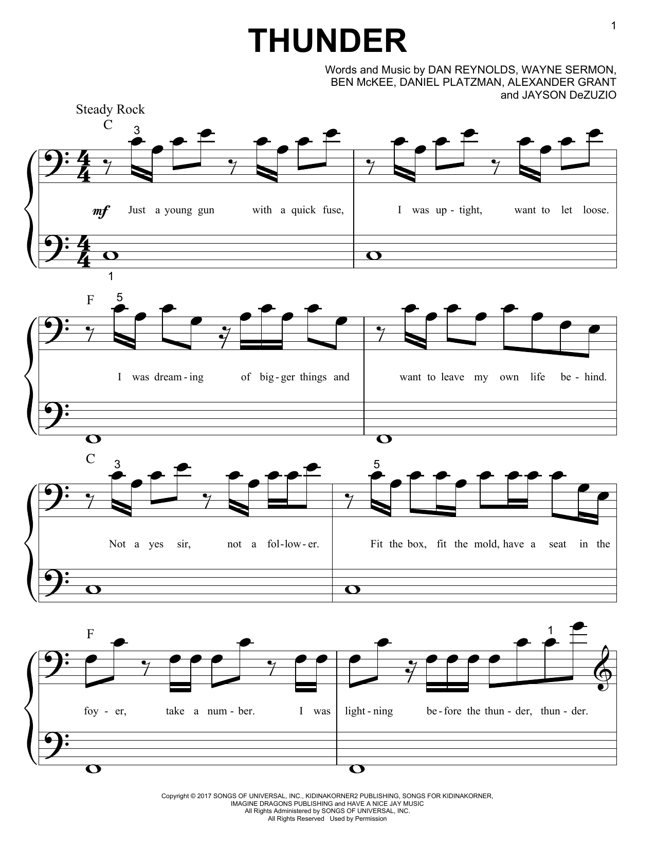Preview Imagine Dragons Thunder Rock sheet music, notes and chords for Piano (Big Notes), SKU: 251351 sheet music, piano notes, chords, guitar tabs, score, transpose, transcribe, how to play, guide, download, learn, tutorial, progression, song, artist, awards, billboard, mtv, vh1, tour, single, album, release