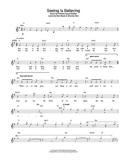Preview Andrew Lloyd Webber Seeing Is Believing (from Aspects Of Love) Musicals sheet music, notes and chords for Melody Line, Lyrics & Chords, SKU: 25136 sheet music, piano notes, chords, guitar tabs, score, transpose, transcribe, how to play, guide, download, learn, tutorial, progression, song, artist, awards, billboard, mtv, vh1, tour, single, album, release