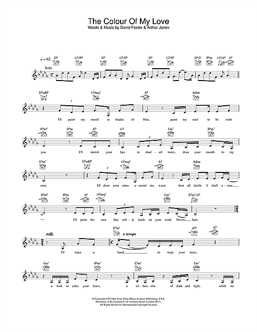 Preview Celine Dion The Colour Of My Love Pop sheet music, notes and chords for Melody Line, Lyrics & Chords, SKU: 25147 sheet music, piano notes, chords, guitar tabs, score, transpose, transcribe, how to play, guide, download, learn, tutorial, progression, song, artist, awards, billboard, mtv, vh1, tour, single, album, release