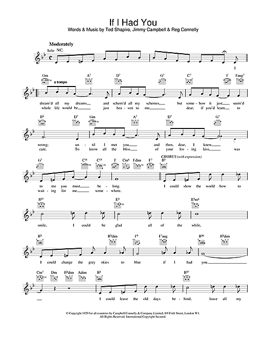 Preview Frank Sinatra If I Had You Jazz sheet music, notes and chords for Melody Line, Lyrics & Chords, SKU: 25149 sheet music, piano notes, chords, guitar tabs, score, transpose, transcribe, how to play, guide, download, learn, tutorial, progression, song, artist, awards, billboard, mtv, vh1, tour, single, album, release