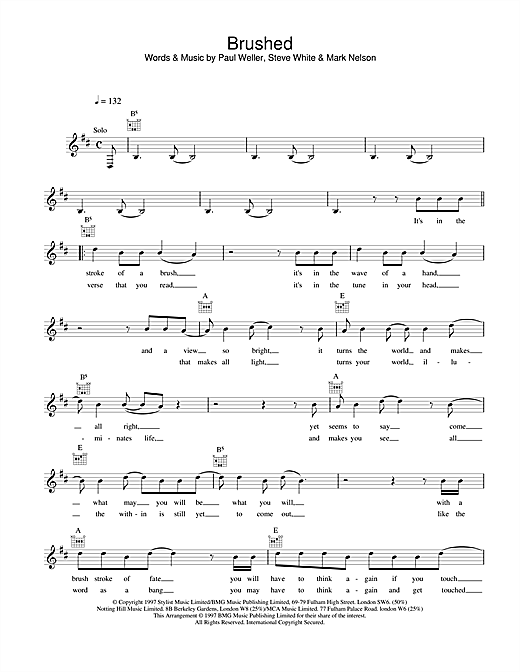 Preview Paul Weller Brushed Rock sheet music, notes and chords for Melody Line, Lyrics & Chords, SKU: 25150 sheet music, piano notes, chords, guitar tabs, score, transpose, transcribe, how to play, guide, download, learn, tutorial, progression, song, artist, awards, billboard, mtv, vh1, tour, single, album, release