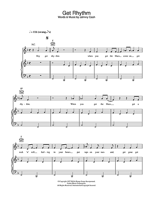 Preview Johnny Cash Get Rhythm Country sheet music, notes and chords for Piano, Vocal & Guitar, SKU: 25189 sheet music, piano notes, chords, guitar tabs, score, transpose, transcribe, how to play, guide, download, learn, tutorial, progression, song, artist, awards, billboard, mtv, vh1, tour, single, album, release