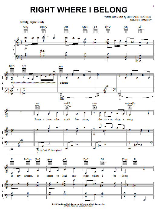 Preview Lorraine Feather Right Where I Belong (from The Jungle Book 2) Film and TV sheet music, notes and chords for Piano, Vocal & Guitar (Right-Hand Melody), SKU: 25197 sheet music, piano notes, chords, guitar tabs, score, transpose, transcribe, how to play, guide, download, learn, tutorial, progression, song, artist, awards, billboard, mtv, vh1, tour, single, album, release