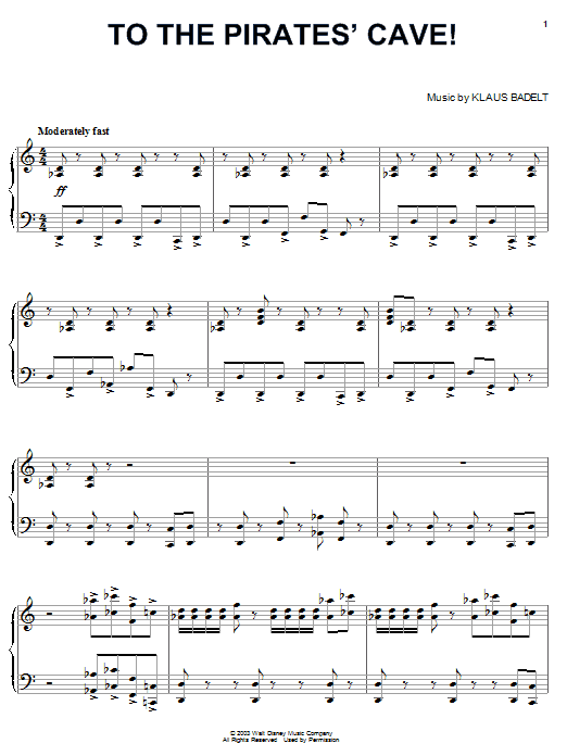 Preview Klaus Badelt To The Pirate's Cave! (from Pirates Of The Caribbean: The Curse Of The Black Pearl) Film and TV sheet music, notes and chords for Piano, SKU: 25201 sheet music, piano notes, chords, guitar tabs, score, transpose, transcribe, how to play, guide, download, learn, tutorial, progression, song, artist, awards, billboard, mtv, vh1, tour, single, album, release