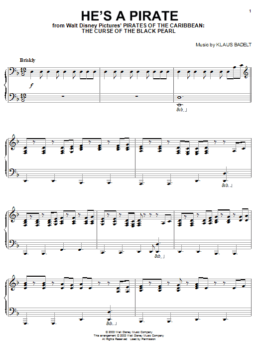 Preview Klaus Badelt He's A Pirate Film and TV sheet music, notes and chords for Piano, SKU: 25202 sheet music, piano notes, chords, guitar tabs, score, transpose, transcribe, how to play, guide, download, learn, tutorial, progression, song, artist, awards, billboard, mtv, vh1, tour, single, album, release
