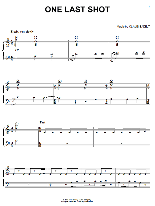Preview Klaus Badelt One Last Shot (from Pirates Of The Caribbean: The Curse Of The Black Pearl) Film and TV sheet music, notes and chords for Piano, SKU: 25203 sheet music, piano notes, chords, guitar tabs, score, transpose, transcribe, how to play, guide, download, learn, tutorial, progression, song, artist, awards, billboard, mtv, vh1, tour, single, album, release
