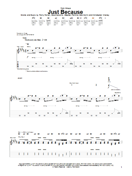 Preview Jane's Addiction Just Because Metal sheet music, notes and chords for Guitar Tab, SKU: 25205 sheet music, piano notes, chords, guitar tabs, score, transpose, transcribe, how to play, guide, download, learn, tutorial, progression, song, artist, awards, billboard, mtv, vh1, tour, single, album, release