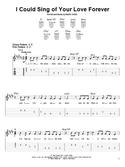 Preview Delirious? I Could Sing Of Your Love Forever Weddings sheet music, notes and chords for Easy Guitar Tab, SKU: 25210 sheet music, piano notes, chords, guitar tabs, score, transpose, transcribe, how to play, guide, download, learn, tutorial, progression, song, artist, awards, billboard, mtv, vh1, tour, single, album, release