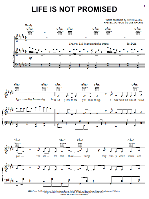 Preview Smokie Norful Life Is Not Promised Pop sheet music, notes and chords for Piano, Vocal & Guitar (Right-Hand Melody), SKU: 25217 sheet music, piano notes, chords, guitar tabs, score, transpose, transcribe, how to play, guide, download, learn, tutorial, progression, song, artist, awards, billboard, mtv, vh1, tour, single, album, release