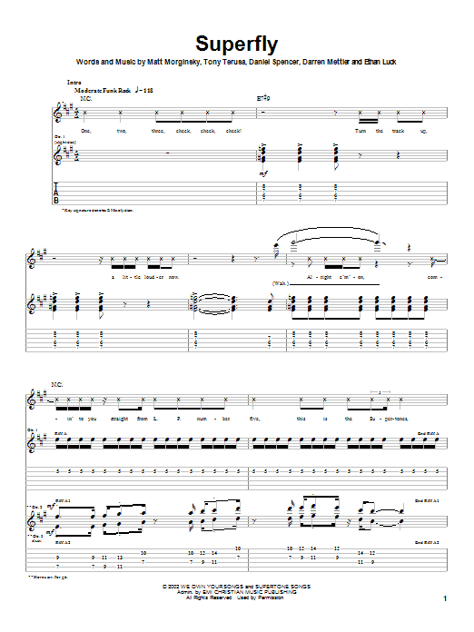 Preview The O.C. Supertones Superfly Rock sheet music, notes and chords for Guitar Tab, SKU: 25230 sheet music, piano notes, chords, guitar tabs, score, transpose, transcribe, how to play, guide, download, learn, tutorial, progression, song, artist, awards, billboard, mtv, vh1, tour, single, album, release