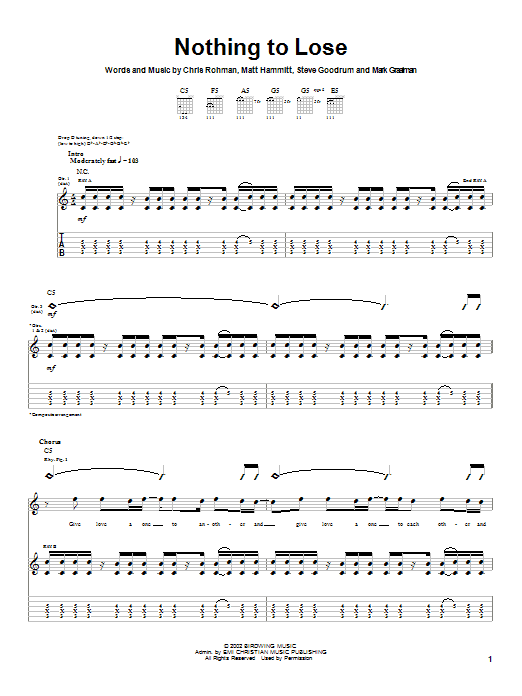 Preview Sanctus Real Nothing To Lose Rock sheet music, notes and chords for Guitar Tab, SKU: 25236 sheet music, piano notes, chords, guitar tabs, score, transpose, transcribe, how to play, guide, download, learn, tutorial, progression, song, artist, awards, billboard, mtv, vh1, tour, single, album, release