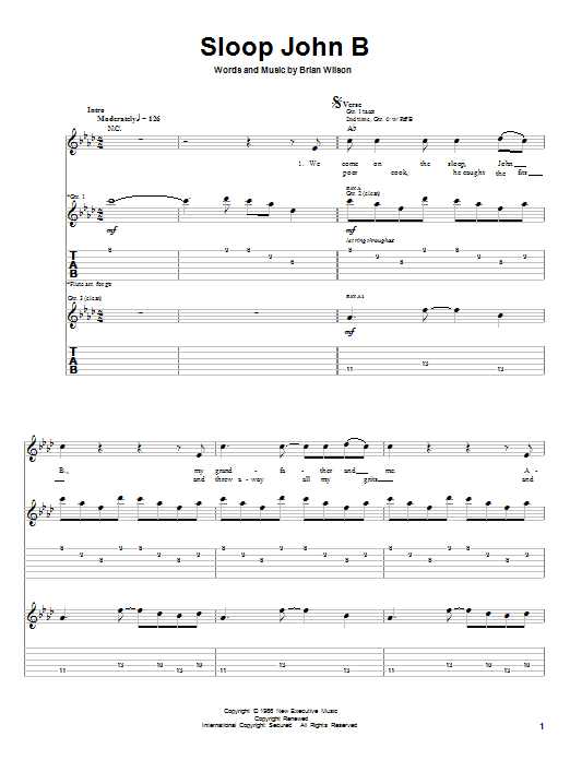 Preview The Beach Boys Sloop John B Film and TV sheet music, notes and chords for Guitar Tab, SKU: 25277 sheet music, piano notes, chords, guitar tabs, score, transpose, transcribe, how to play, guide, download, learn, tutorial, progression, song, artist, awards, billboard, mtv, vh1, tour, single, album, release