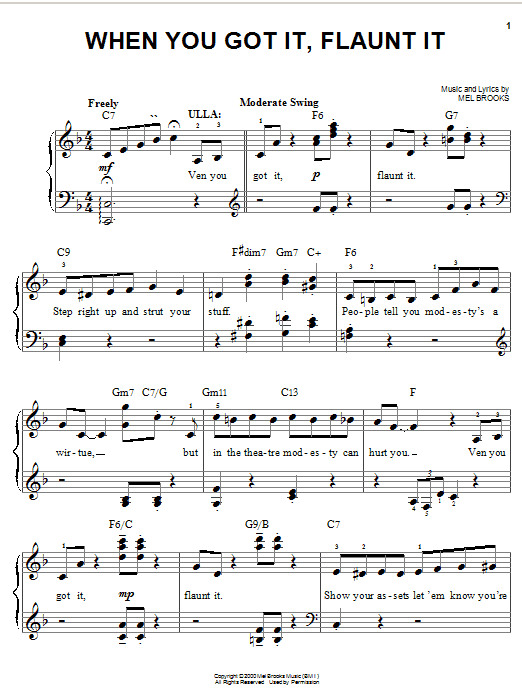 Preview Mel Brooks When You Got It, Flaunt It Musicals sheet music, notes and chords for Easy Piano, SKU: 25284 sheet music, piano notes, chords, guitar tabs, score, transpose, transcribe, how to play, guide, download, learn, tutorial, progression, song, artist, awards, billboard, mtv, vh1, tour, single, album, release